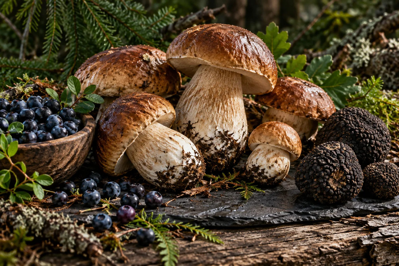 Wild mushrooms and berries